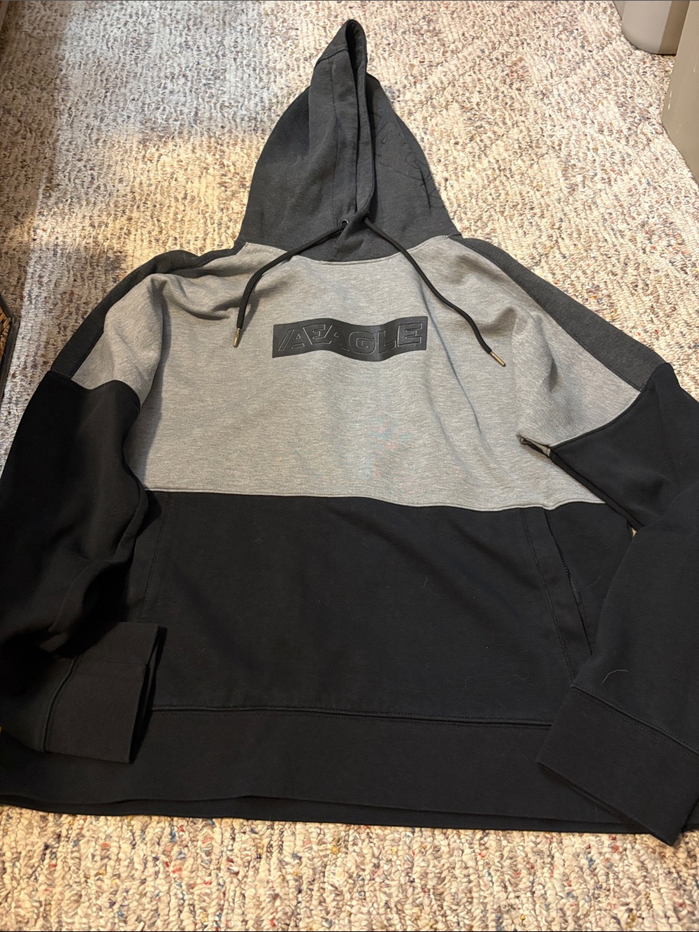 American Eagle Outfitters Men’s Black & Gray Colorblock Pullover Hoodie